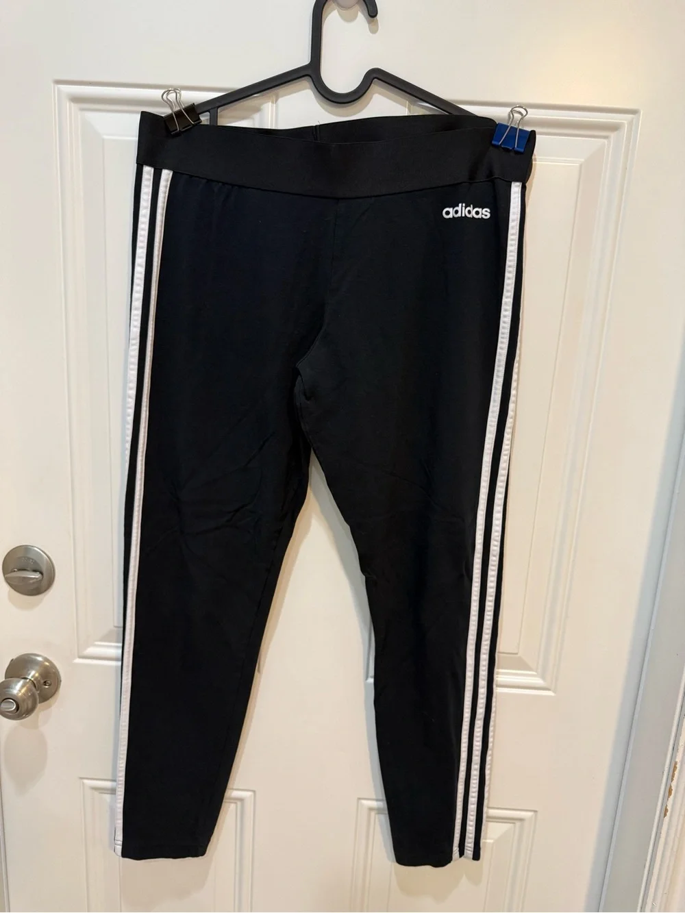 Adidas Black stretch Leggings with White Side Stripes